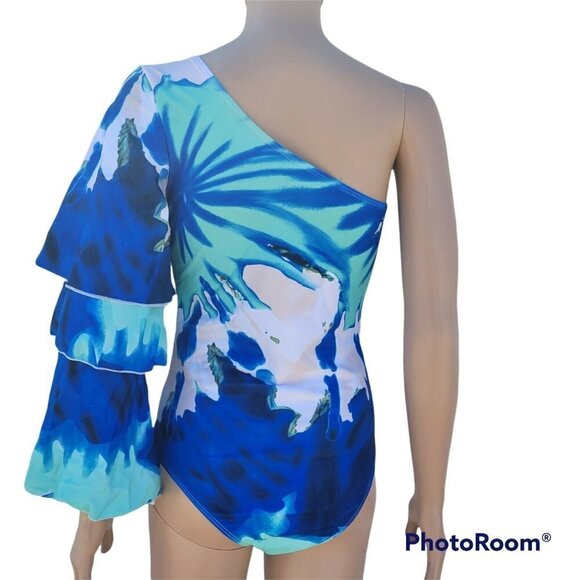 One Shoulder Tie Dye Floral Swimsuit . Size Large. NWOT. - Picture 8 of 11